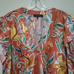 RACHEL Rachel Roy Orange and Green Tropical Floral Blouse size 2X NWOT